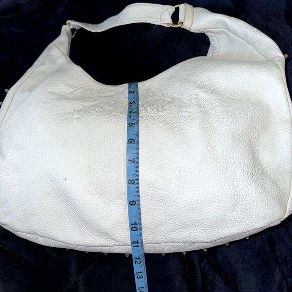 ROMYGOLD HUGE $595 PEBBLED WHITE LEATHER BAG BRASS HARDWARE595 - Picture 6 of 10